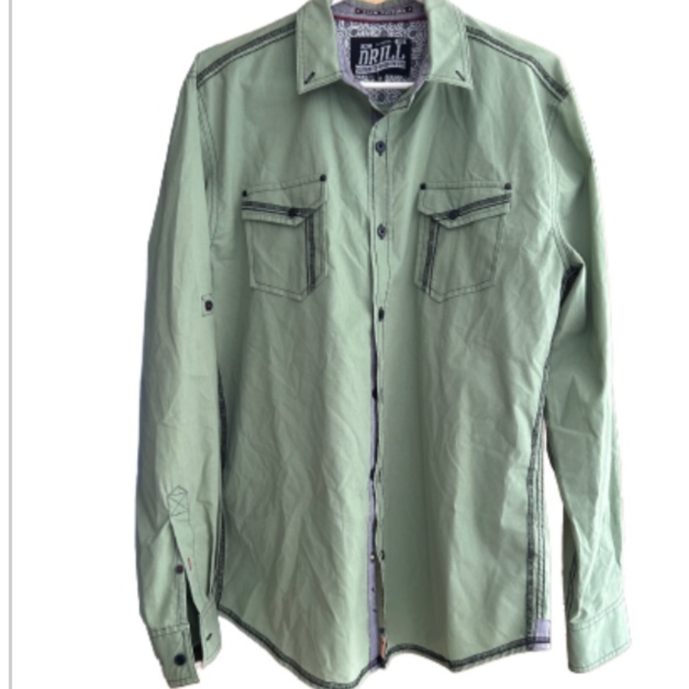 Drill Clothing Co Brooklyn NYC green shirt, size medium